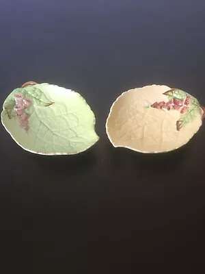 Buy Two Carlton Ware Hand Painted Foxglove Leaf Dishes. Green/Yellow. • 10£