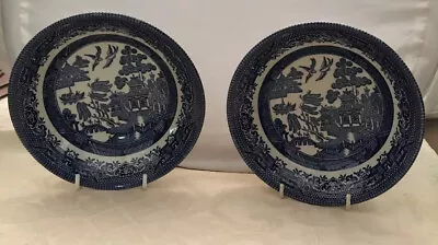 Buy Vintage Churhill Blue And White Willow Pattern Cereal/ Desert Bowl X2 • 10£