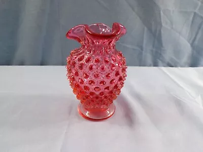 Buy Fenton Cranberry Glass Hobnail Mini Miniature Vase W/ 3 Tri Lob Top • 9.31£