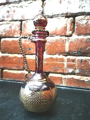 Buy Antique Venetian Cranberry Glass Bottle & Stopper, Delicate With Overlaid Gold • 34.99£