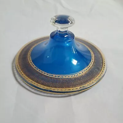 Buy Vintage Blue Round Gold Clear Glass LID ONLY For Candy Dish Compote Bowl • 6.51£