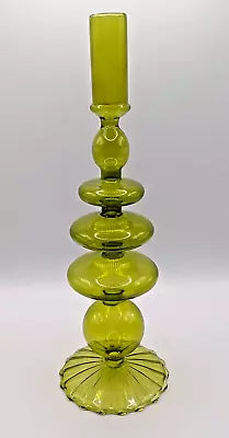 Buy Modern Art Glass Green Candlestick 28.5 Cm, Retro 1970s MCM Style • 9.99£