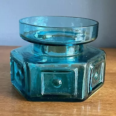 Buy Vintage Glass Vase Dartington Frank Thrower Panel And Spot Kingfisher Blue • 15£