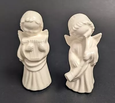 Buy USA Pottery White Porcelain Cherub Angel Figurines 2.75  Signed Harp Horn VTG • 8.38£