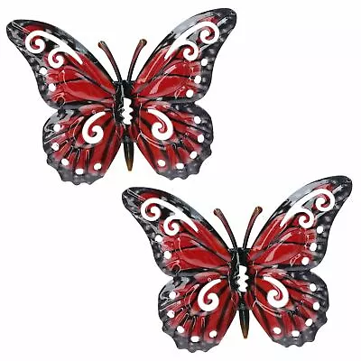 Buy Pack Of 2 Small Red Metal Butterflies Garden/Home Wall Art Decoration Ornaments • 5.99£