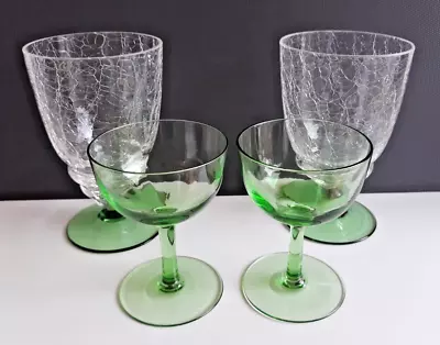 Buy Vintage 2 Crackle Glass Tumblers & 2 Liqueur Glasses • 14.95£