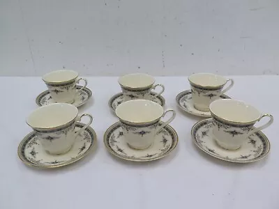 Buy Minton Grasmere Cups And Saucers X6 Tableware BLue Floral • 14.99£