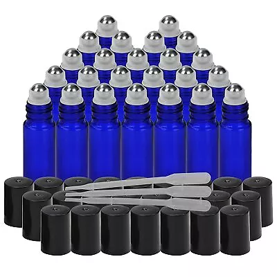 Buy Belle Vous Cobalt Blue Glass Roller Bottles With Droppers (27 Pcs) - 10ml Bottle • 17.99£