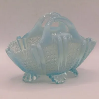 Buy Victorian Davidson Blue Pearline Glass Basket Vase Richelieu RD96945 Circa 1888 • 24.95£