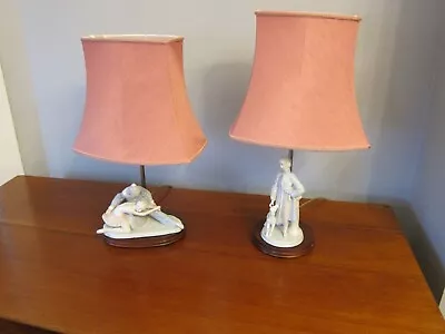 Buy Pair Of LLADRO TABLE LAMPs  With Nice Pink Shades Excellent Condition • 64£