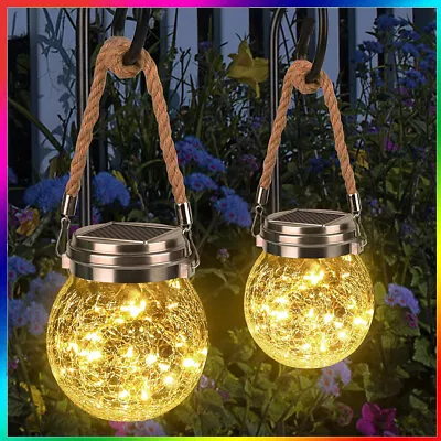 Buy 2pc Of Hanging Solar Lights Warm White Crackled Effect For Garden Patio Balcony • 14.90£