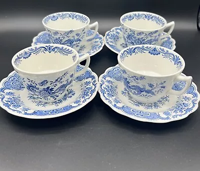 Buy 4 Ridgway Windsor Blue Flat Cups And Saucers Staffordshire England Transferware • 54.05£