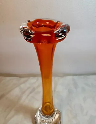 Buy Mid Century Aseda Glasbruk Sweden Glass Vase 23cm Orange Bubbles Nordic Design • 24£