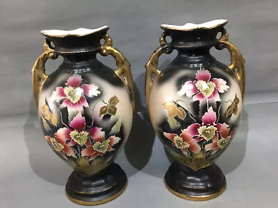 Buy Vintage Staffordshire China 2 X Mantle Vases Hand Decorated • 29.95£