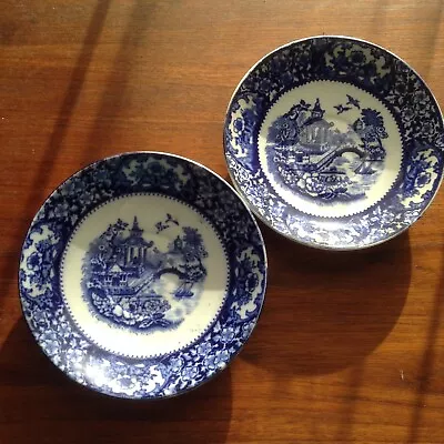 Buy 2 X  Vintage 1930s? Olde Alton Ware England Willow Pattern Blue & White Saucers • 5£