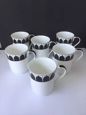 Buy (6) Aynsley “MOZART” Mugs/Cups- Fine Bone China Geometric Black/White England • 30.74£