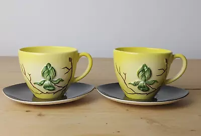 Buy Retro Carlton Ware Pair Of Oval Yellow Magnolia Tea Cups And Saucers Australian • 10£