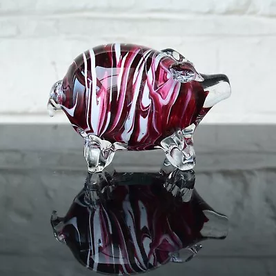 Buy Maltese Glass Pig Paperweight In Clear And Red By Mtarfa Glass • 40£