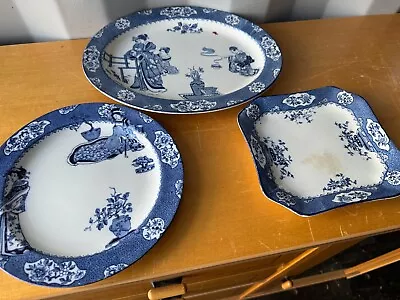 Buy Vintage Set Of 3 Woodsware Willow Pattern Side Plates & Platter • 10£