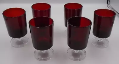 Buy VINTAGE RUBY RED SMALL CRANBERRY GLASSES X 6 10CM FRENCH 70's KITCH BAR  • 11.99£