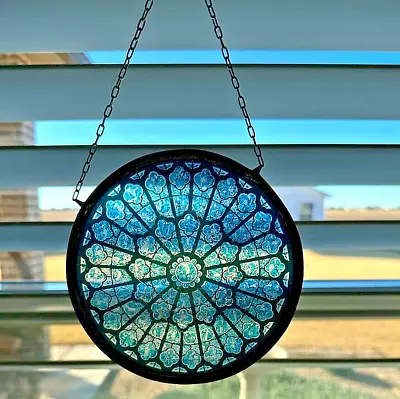 Buy Glass Masters Hand Crafted Sun Catcher Mobile Stained Cathedral Round Window • 23.27£
