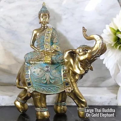 Buy Large Thai Buddha Elephant Figurine Ornament Lucky Trunk Up Gold Verdigris Jumbo • 33.90£