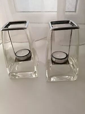 Buy Glass And Metal Tea Light Candle Holder (Pair)  • 15£