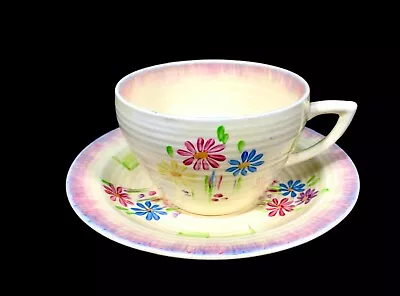 Buy Clarice Cliff Pottery Pink Aura Daisy Tea Cup & Saucer  / 1930s  Art Deco • 99£