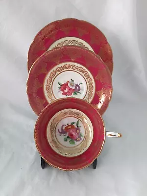 Buy Vintage Paragon English Fine Bone China Tea Trio A72/1 Ruby Red Gilded Floral • 15£