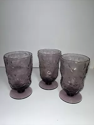 Buy 3 Vintage Purple Driftwood Crinkle Morgantown Seneca Footed Water Goblets • 22.37£