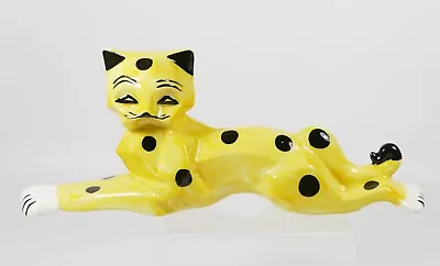 Buy Beautiful And Very Rare Lorna Bailey Yellow Cubist Polka Dot Outstretched Cat  • 78.99£