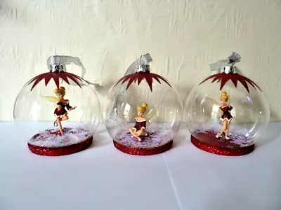 Buy 3 X Disney TINKERBELL Tinker Bell Glass Globe Christmas Tree Hanging Ornaments • 39.95£