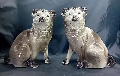 Buy 2 Antique 'Staffordshire' Mantelpiece Pug Dogs C.1925 Bo'ness Pottery Scotland • 49.99£