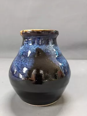 Buy Tenmoku Glaze Studio Vase Cobalt Blue Squat Glazed Interior Metallic 16cm Tall • 14.95£
