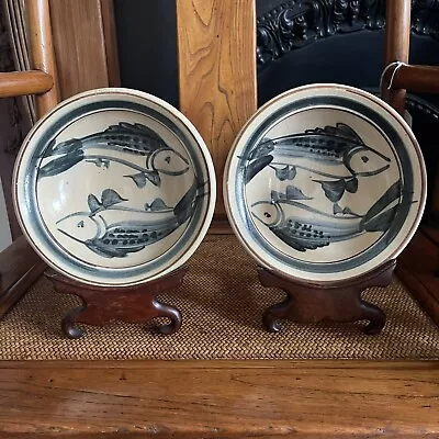 Buy Amazing Pair Of Svend Bayer Twin Fish Bowl Dish Stoneware Studio Pottery • 94£