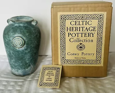Buy Vintage Conwy Pottery Wales Celtic Heritage Collection Vase Green Mottled NIB • 69.89£