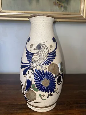 Buy Vintage Tonala Mexican Vase 10.5” Folk Art Sandstone Bird Flower Signed • 13.51£