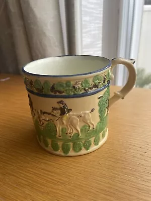 Buy LARGE ANTIQUE STAFFORDSHIRE CERAMIC MUG - Hunting Scenes 10cm High • 18.50£