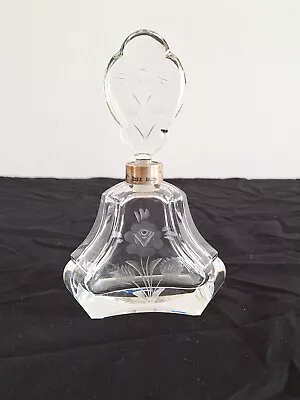 Buy Vintage Etched Cut Glass Perfume Bottle With Stopper & Silver Collar Ring • 26.75£