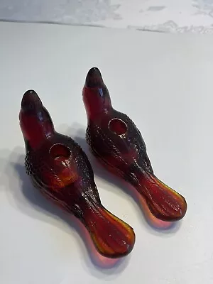 Buy Vintage ~ 1980's Era Biedermann Pair Of Red Glass Cardinals Candle Holders • 23.29£