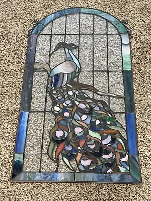 Buy Vintage Stained Glass Large Peacock Wall Window Hanging Panel Arched 24x12” READ • 373.43£