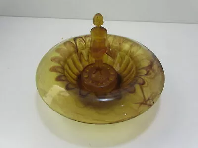 Buy George Davidson Art Deco Amber Cloud Glass Bowl With Girl Circa 1930s • 30£