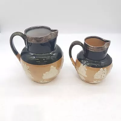 Buy Pair Of Royal Doulton Lambeth Pitcher Jugs With Silver Rim (#H1/13) • 19.99£