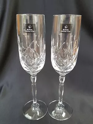 Buy Pair Royal Doulton Champagne Crystal Glasses Height 22.5cms Flutes • 28£