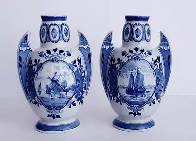 Buy Antique DELFT PAIR OF BLUE & WHITE ART DECO VASES - ROYAL MOSA HOLLAND • 129.54£