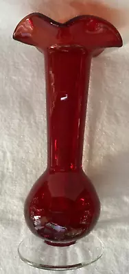 Buy Vintage Crackle Glass Red 7 3/4  Vase Clear Base • 23.29£