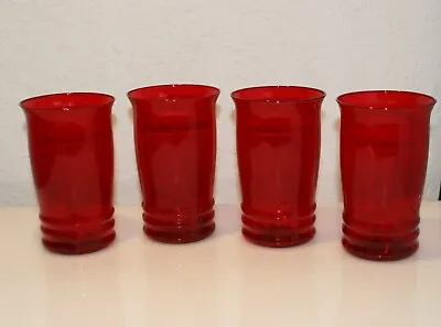 Buy Vintage 1930s Macbeth Evans Ruby Red Ribbed Depression Glass Tumblers Set Of 4 • 34.47£