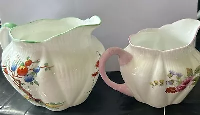 Buy 2 Vintage Scallop/colored Rim Shelley China Creamers. Floral & Crabtree Pattern • 9.50£
