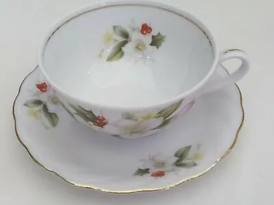 Buy Tea Cup & Saucer, Bavarian Porcelain, December Flower Series, Avon,boxed, 1960s • 8£