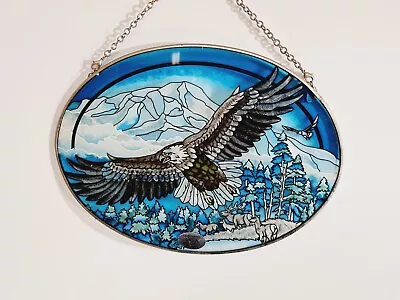 Buy AMIA Oval Suncatcher Colourful Stained Glass Eagle Design Hanging Panel • 19.99£